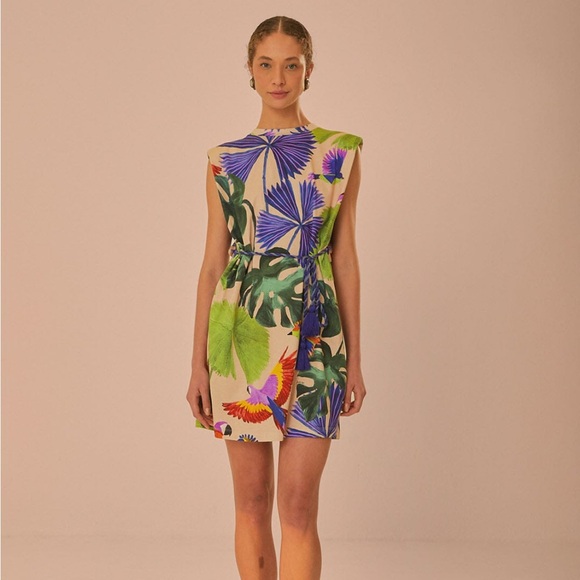 Farm Rio Sand Macaw Multicolor Floral T-Shirt Dress - Picture 1 of 8